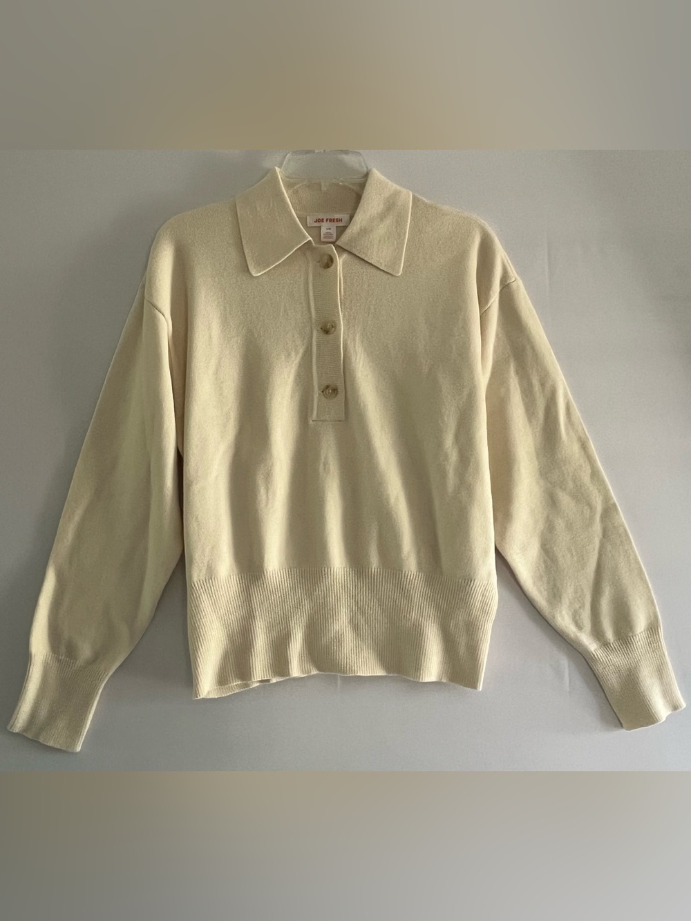 NWT Cream Knit Polo Sweater Large | Minimalist Preppy Collared Pullover